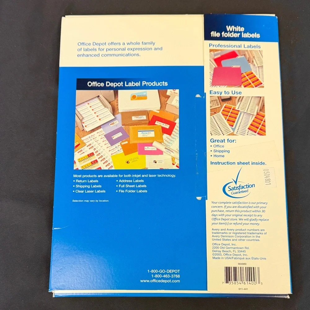 Office Depot Premium Selection White File Folder Labels Jam Resistant 1/3 cut